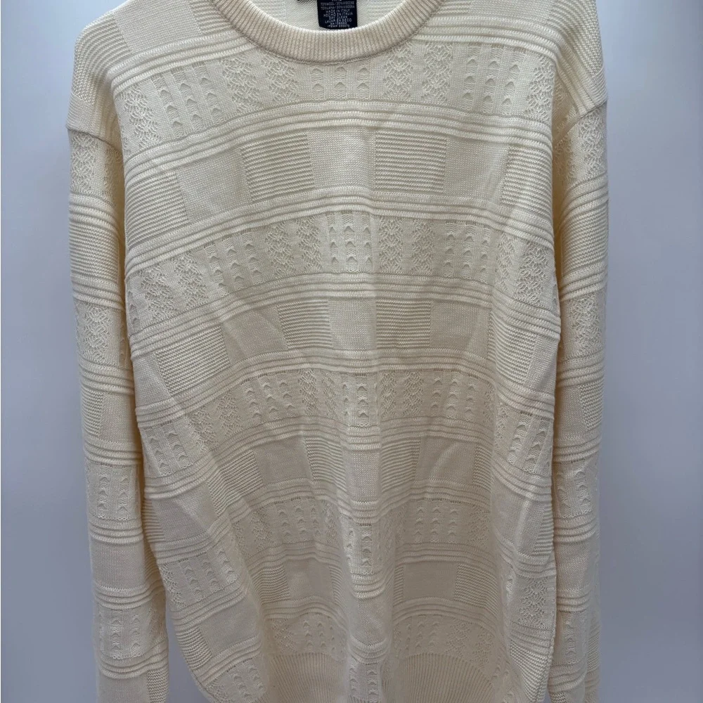 Giorgiolini Made‎ in Italy Cream Textured Knit Wool Blend Sweater Men's XXL